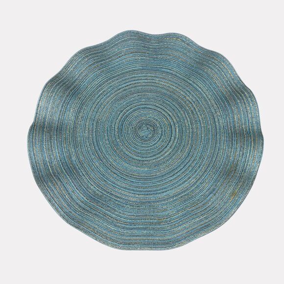 Pier 1 Imports Five Piece Round Ruffle Edge Placemats Blue Yellow Green Metallic - Picture 5 of 8